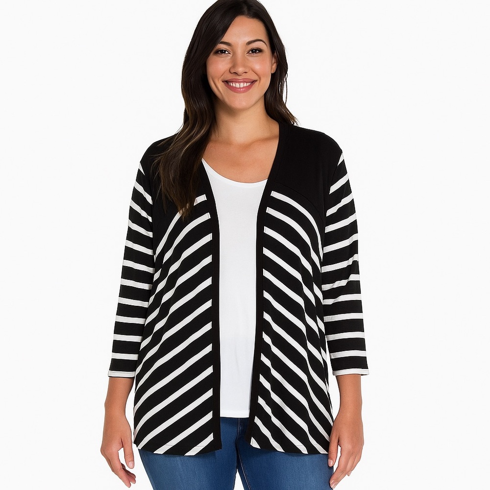Travelers by Chico’s black & white striped lightweight cardigan women’s large - Picture 1 of 9